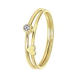 Lucardi Dames Ring hart en ronde zirkonia - Ring - Cadeau - 14 Karaat Goud - Geelgoud