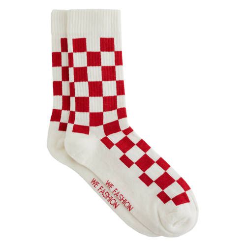 WE Fashion geruite sokken wit/rood