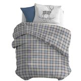 PENSIERI DELICATI Beddengoedset voor eenpersoonsbed, flanel, 100% katoen, dekbedovertrek 155 x 200 cm en kussensloop 52 x 82 cm, gemaakt in Italië, machinewasbaar op 40 °C, motief: hertenblauw