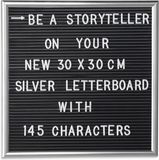 Merkloos Relaxdays letterbord - 145 letters - cijfers - speciale tekens - 30 x 30 cm - zilver