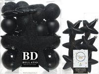 Shoppartners Bv Décoration de Noël boules de Noël et étoiles pendentifs noir 5-6-8 cm paquet 39x pièces - Avec étoile forme pic 19 cm