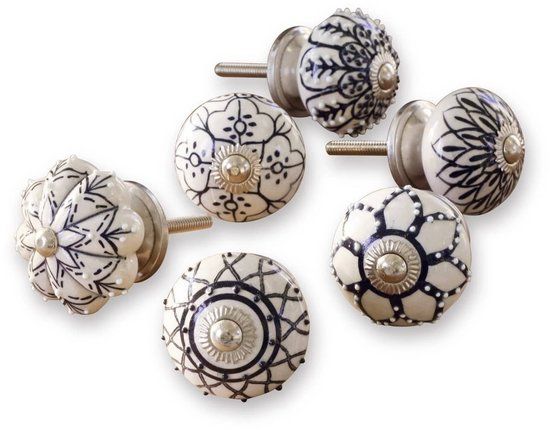 LOBERON Kastknoppen set van 6 Giéville wit/zwart