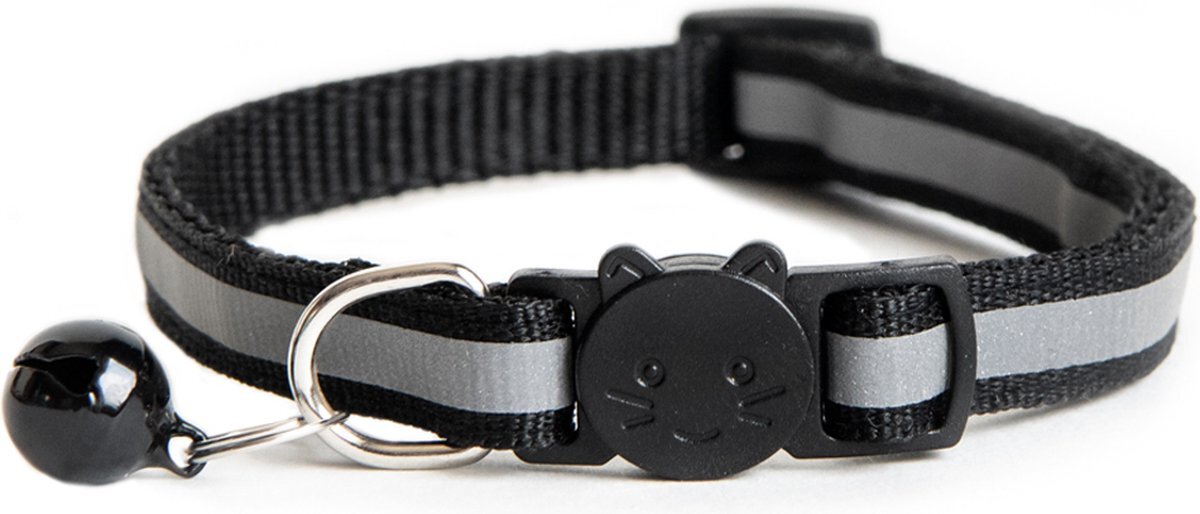 ACE Pets Reflecterende Kattenhalsband met Veiligheidssluiting – Halsband Kat & Kitten - Met Adreskoker - Kittenhalsband & Kattenbandje met Belletje - Zwart