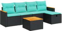 vidaXL 6-delige Loungeset met kussens, polyrattan, zwart