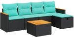 vidaXL 6-delige Loungeset met kussens, polyrattan, zwart