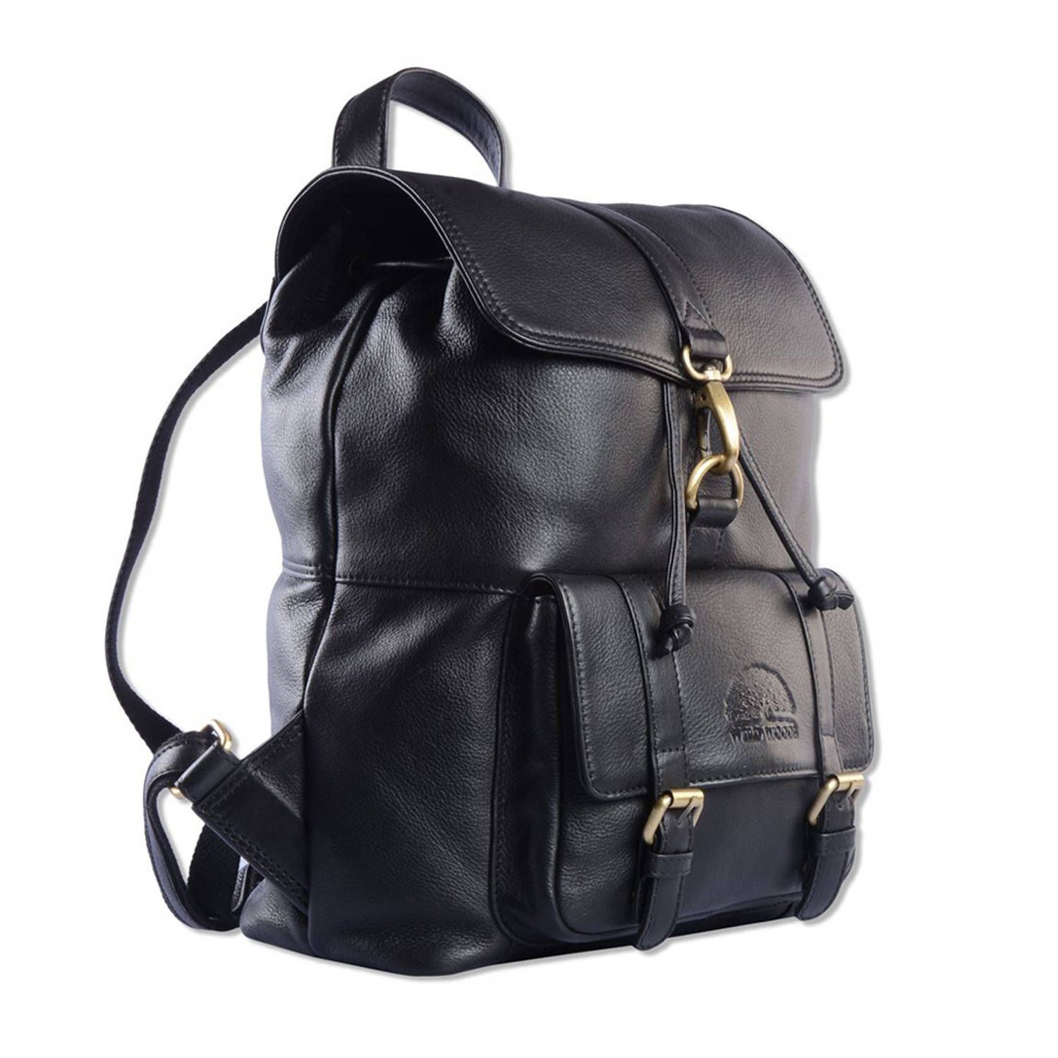 Wild Woods leren unisex rugzak met voorvak - zwart