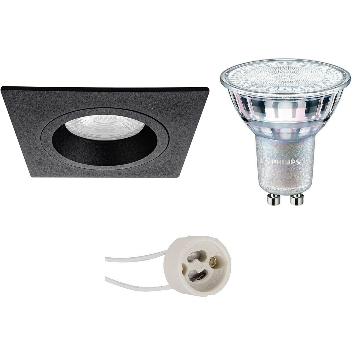 BES LED LED Spot Set - Pragmi Rodos Pro - GU10 Fitting - Inbouw Vierkant - Mat Zwart - 93mm - Philips - MASTER 927 36D VLE - 3.7W - Warm Wit 2200K-2700K - DimTone Dimbaar