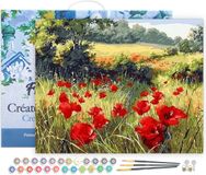 Figured'Art Schilderen op Nummer Volwassenen met lijst - Veld met klaprozen op het platteland - Handwerk acrylverf Kit DIY Compleet - 40x50cm Canvas al ingelijst