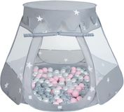 Selonis Pop Up Kasteeltent Grijs Voor Kinderen - 600 Ballen Speeltent - Binnen En Buiten Speelhuisje - 105x90 cm - Parel Grijs Transparant Poederroze