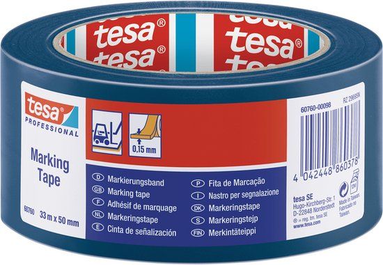 Tesa - Markeringstape 60760 PVC - 50mm x 33m - Blauw - 6 stuks