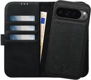 Rosso Elite Hoesje Geschikt voor Google Pixel 9 Pro XL | Compatibel met MagSafe | Book Case en Back Cover | Magnetisch Uitneembaar | Echt Leer Beschermhoes met Pasjeshouder | Zwart