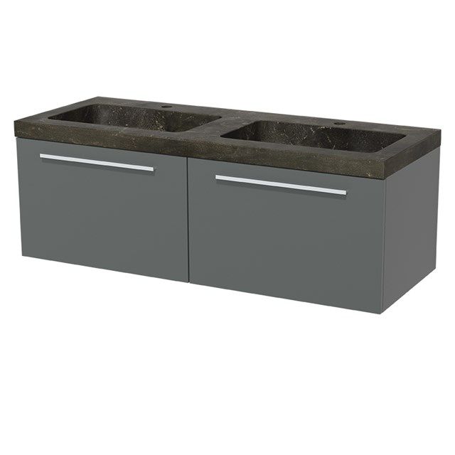 Maxaro Badkamermeubel 120cm Modulo Middengrijs 2 Lades Vlak Wastafel Blue Stone