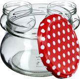 KADAX Kleine inmaakpotten, 300 ml, miniatuurpotten voor honing en specerijen, jampotten met deksel, luchtdichte potten om cadeau te geven (rood gestippeld, 10 stuks)