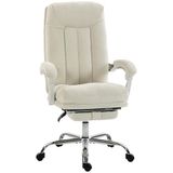 HOMCOM Ergonomische Kantoorstoel met Verstelbare Hoogte, Hoge Rug, Crème | Draaibare bureaustoel in chenille, voetsteun, dikke vulling, 360° draaibaar
