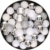 Merkloos / Sans marque Billiet - Vanlaere Kerstballen mix - Set van 40 stuks - Kunststof - Wit en Zilver - 3 cm Diameter