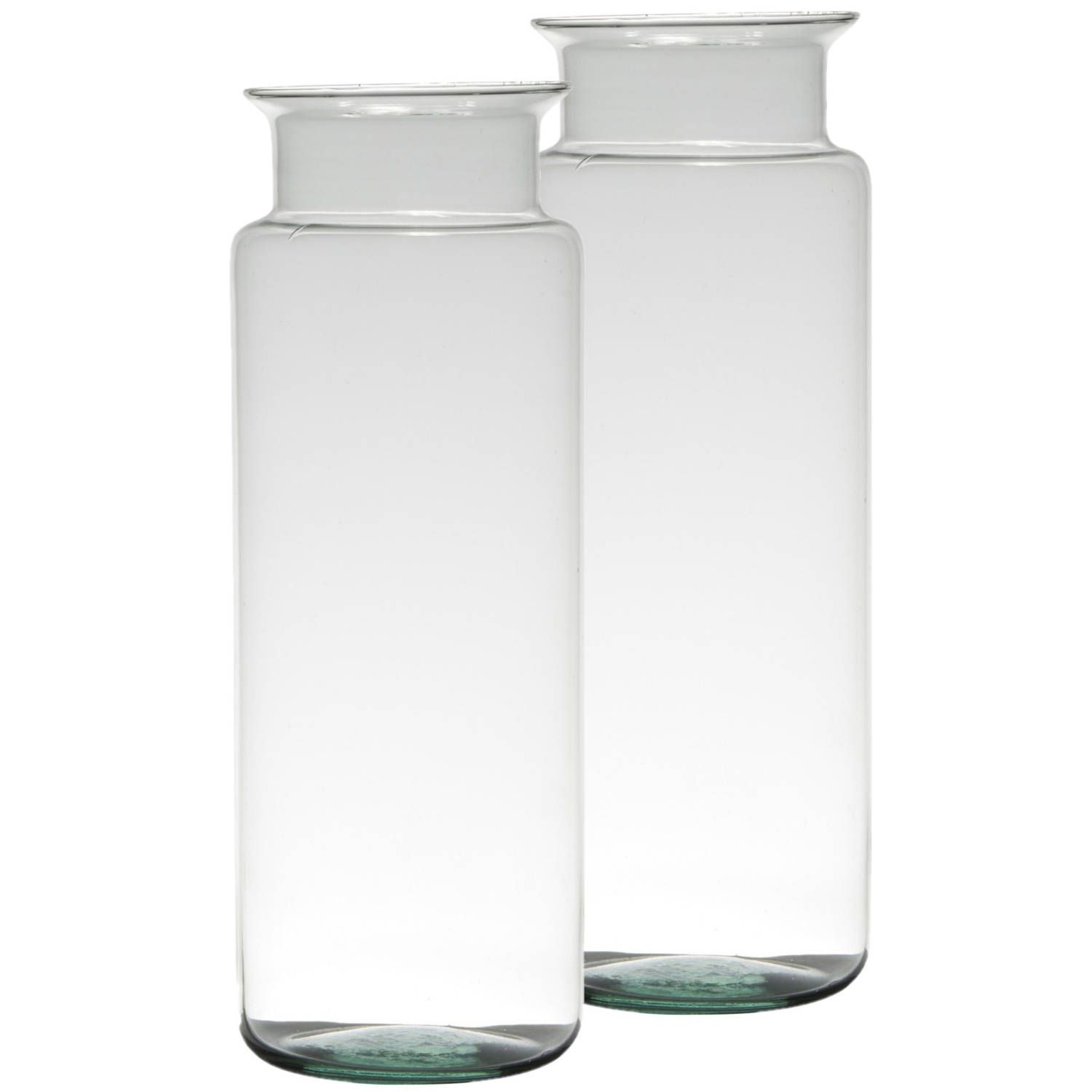 Set van 2x Bloemenvazen - Gerecycled Glas - 33 cm - Transparant