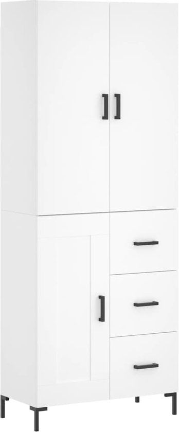 vidaXL Hoge kast bewerkt hout wit 69,5x34x180 cm