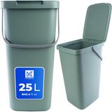Kadax Afvalemmer, met deksel en handvat, van plastic, vuilnisemmer, voor afvalscheiding, rechthoekig, met klapdeksel, groen, 25 l