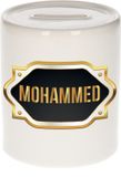 Bellatio Decorations Shoppartners Bv Spaarpot met voornaam Mohammed - wit - met goud/zwart embleem - 8 x 9 cm - keramiek - met afsluitdop - cadeau verjaardag