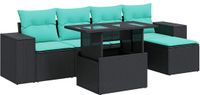 vidaXL 6-delige Loungeset met kussens, polyrattan, acacia, zwart