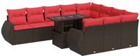 vidaXL 11-delige Loungeset met kussens, poly rattan, acacia, bruin