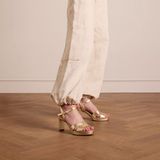 No Stress - Dames - Gouden leren sandalen met hak - Maat 40