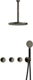 Hotbath Cobber - CB7067 - Inbouw Regendoucheset - Verouderd Ijzer - 2 Stopkranen - Thermostatisch - Plafondbuis 30 cm - Hoofddouche 300 mm - Ronde Handdouche 3 Standen
