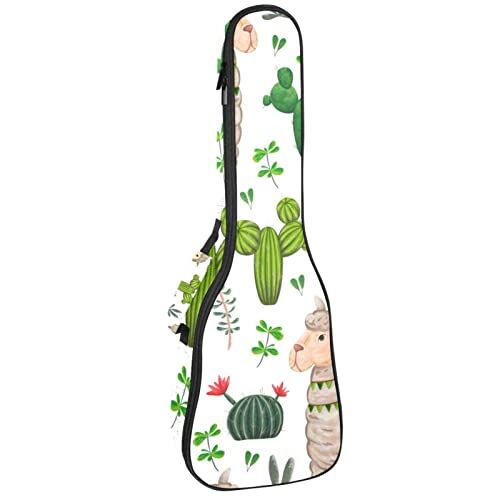 Mersov Panda Mersov Concert Ukelele Rugzak, Heavy Duty Ukelele Case Bag met Opslag, Sopraan Concert Tenor Ukelele 10MM Gewatteerde Tas Alpaca Cactus Wit