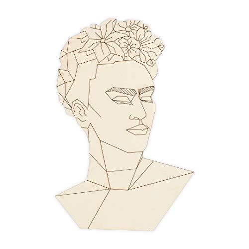 VRAGMENT Frida Kahlo portret in houten stickers, beige, 20 x 30 cm