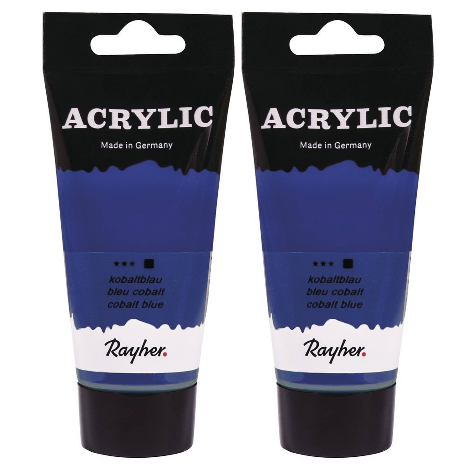 Rayher Hobby set van 2x stuks kobalt blauwe acrylverf/hobbyverf op waterbasis 75 ml - hobbyverf