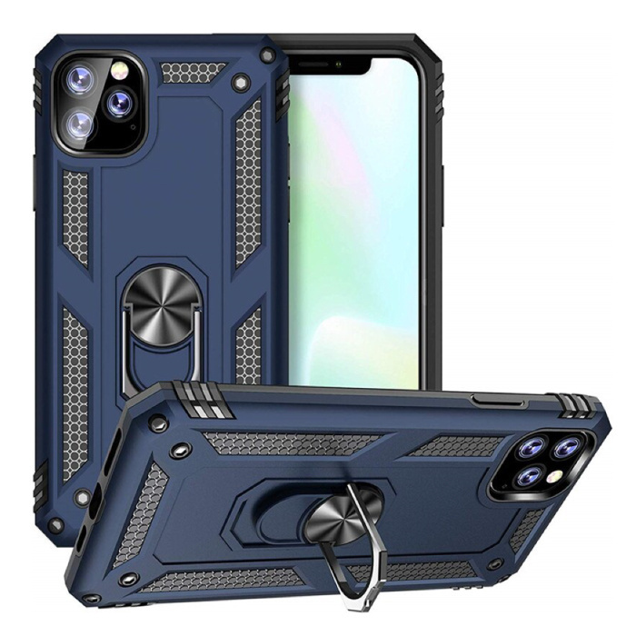 R-JUST iPhone 11 Pro Max Hoesje - Shockproof Case Cover Cas TPU Blauw + Kickstand