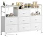 Commode met oplaadstation, 7 stoffen laden, wit, op wielen