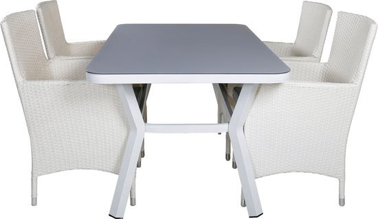 Hioshop Virya tuinmeubelset tafel 90x160cm en 4 stoel Malin wit, grijs.