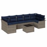 vidaXL Tuinbank Set 8 st Grijs en Marineblauw polyrattan
