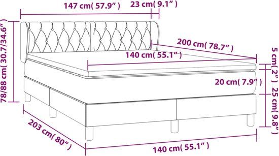 vidaXL Boxspring met matras fluweel lichtgrijs 140x200 cm
