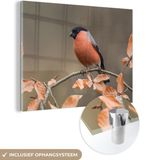 MuchoWow® Glass Painting 160x120 cm - Acrylic Glass Painting - Bird - Leaves - Autumn - Goldfinch - Photo on Glass - Paintings