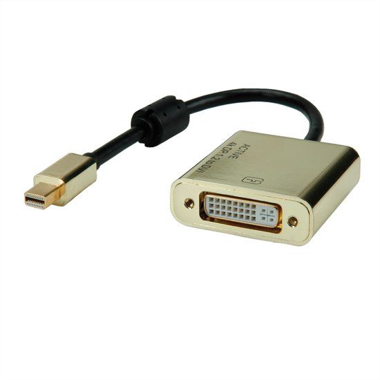 Roline GOLD 4K Mini DisplayPort/DVI Adapter, Actief, v1.2, Mini DP Male - DVI Female