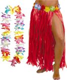 Hawaii Hawaii jupe Hula et guirlande de fleurs avec LED - Adultes - rouge - fête à thème tropical