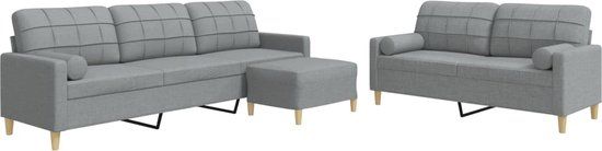 vidaXL 3-delige Loungeset met voetenbank en kussens stof lichtgrijs