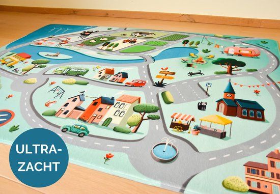 Mats & Joy Roadtrip Auto Speelmat Kinderen 130x180cm - Ultrazacht - Anti-Slip - Wasbaar