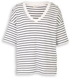 Tom Tailor - T-shirt ample à rayures irrégulières - Taille L - blanc marine rayure irrégulière