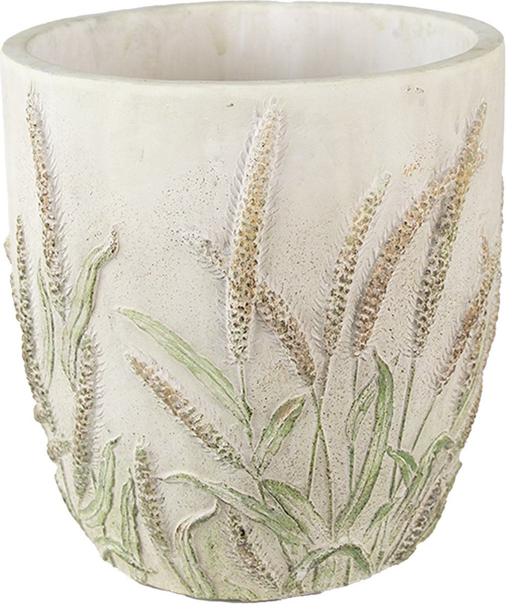 Clayre & Eef Bloempot Ø 20x20 cm Groen Beige Steen Korenhalmen