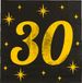 Paperdreams Verjaardag feest servetten - leeftijd 30 jaar - 16x stuks - zwart/goud - sterren