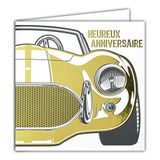 Kaart, Afie Kaart, vierkant, goudkleurig, geluksbrenger, voor verjaardag, sportauto