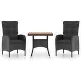 vidaXL 3-delige Tuinset poly rattan en acaciahout zwart