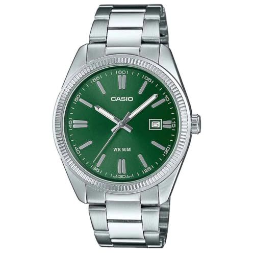 Casio MTP-1302PD-3AVEF Heren horloge - 38,5 mm | Groene Wijzerplaat | Zilverkleurig
