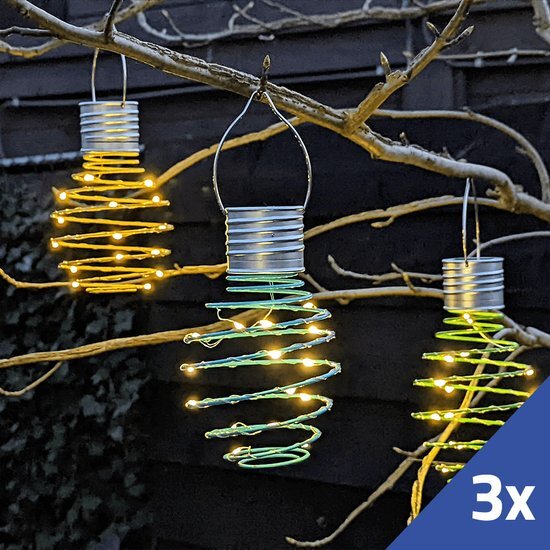 LedKoning Solar hanglamp 'Fiësta' - Set van 3 stuks - Groen, geel en blauw - Op zonne-energie