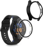 kwmobile 2x coque adapté pour Samsung Galaxy Watch FE 40mm - Tracker d'activité physique coque en verre trempé et cadre en plastique set transparent / noir