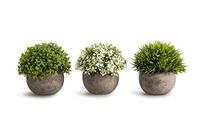 Oppset Kunstplanten, kunstgras met kleurrijke bloemen in grijze potten, ideaal voor woonkamer, eetkamer of kantoor, set van 3