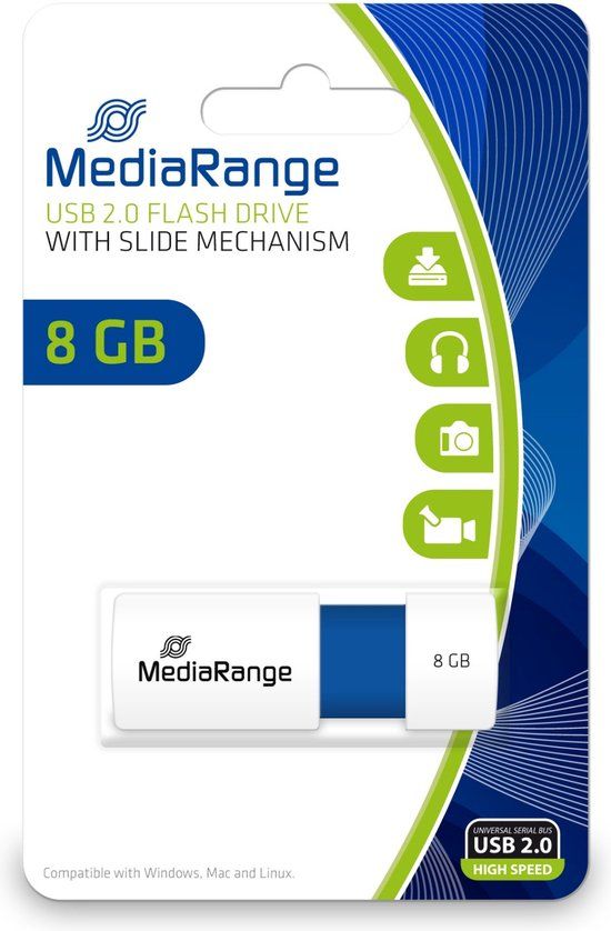 MediaRange MR971 USB Flash Drive 8GB - USB 2.0 - Blue/White